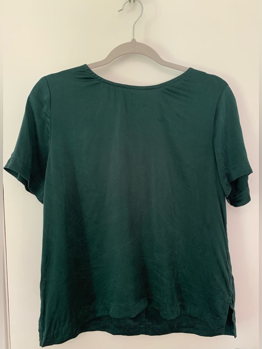 Karen Kane Petites Green 100% Silk Short Sleeve Blouse 8P Made in USA Vintage